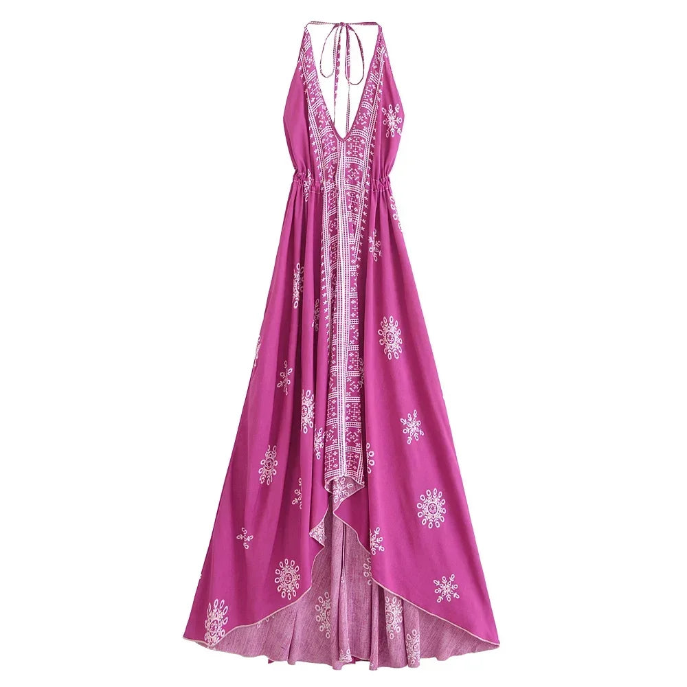 Goddess Glow: Boho Halter High-Low Maxi Dress
