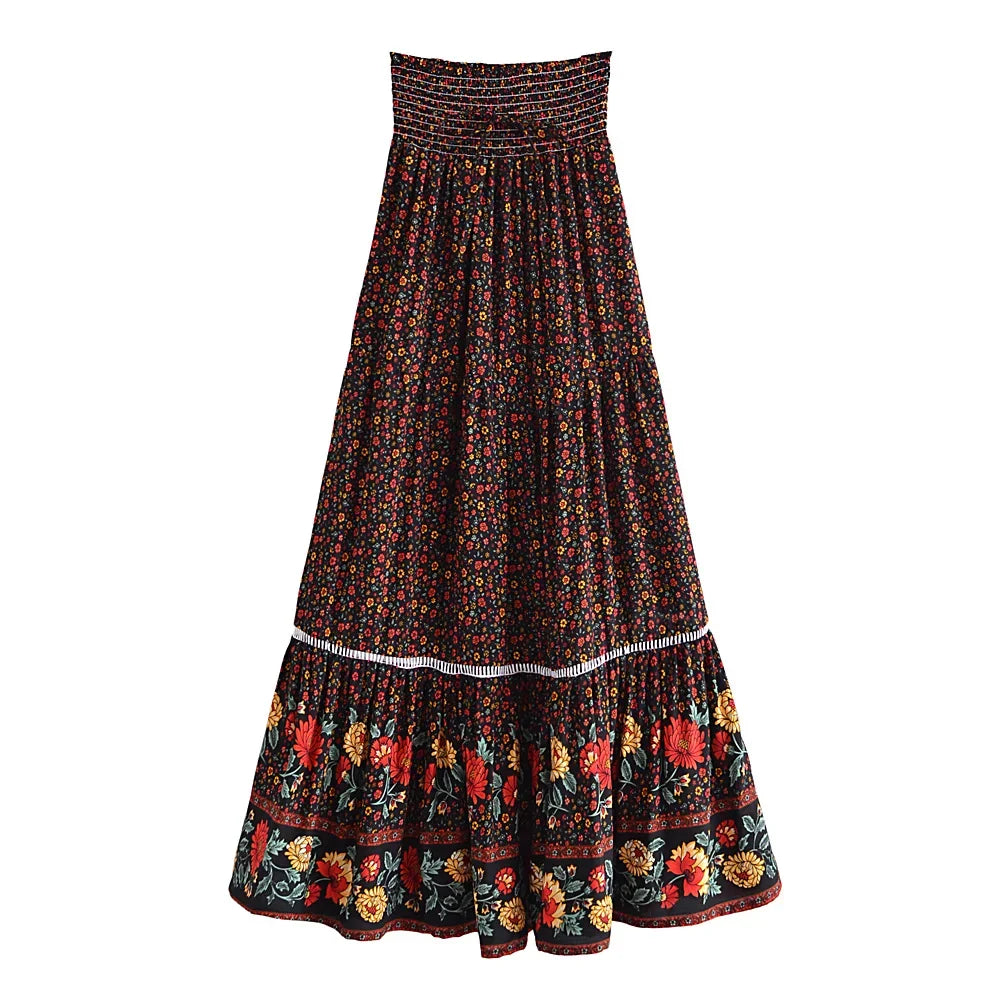 Mystic Journey Floral Boho Maxi Skirt