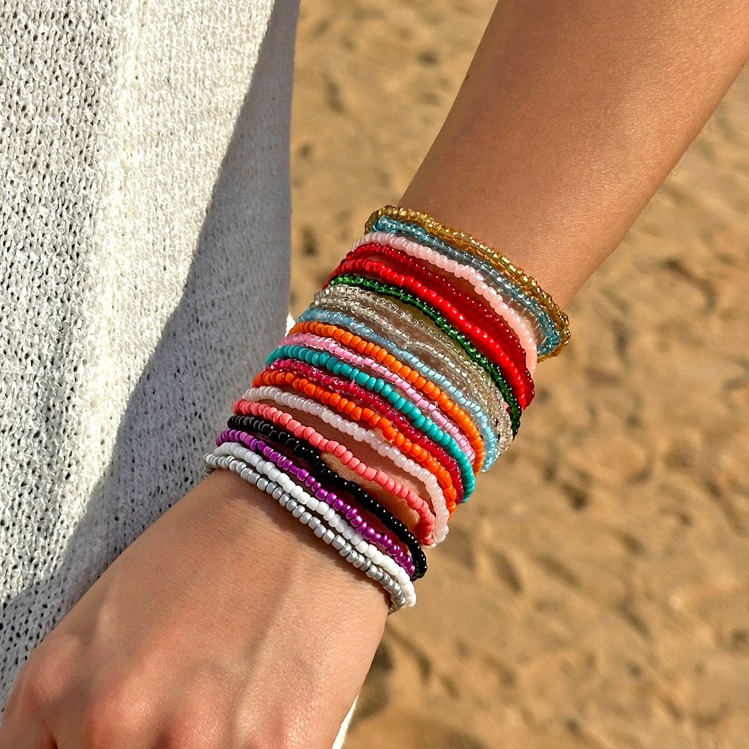 Boho Rainbow Beaded Cuff Bracelet
