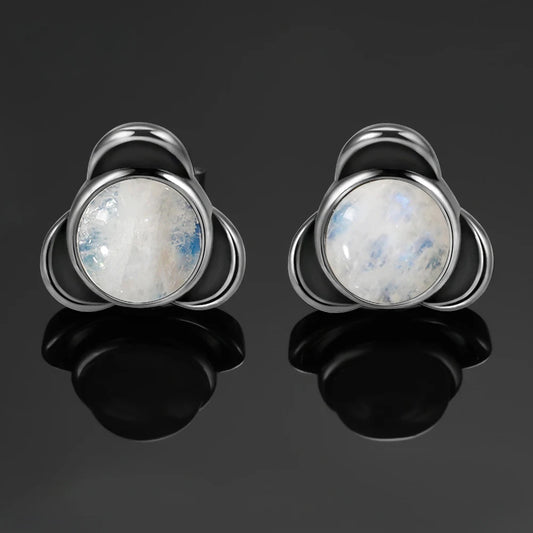 🌙 Natural Moonstone Stud Earrings – 925 Sterling Silver