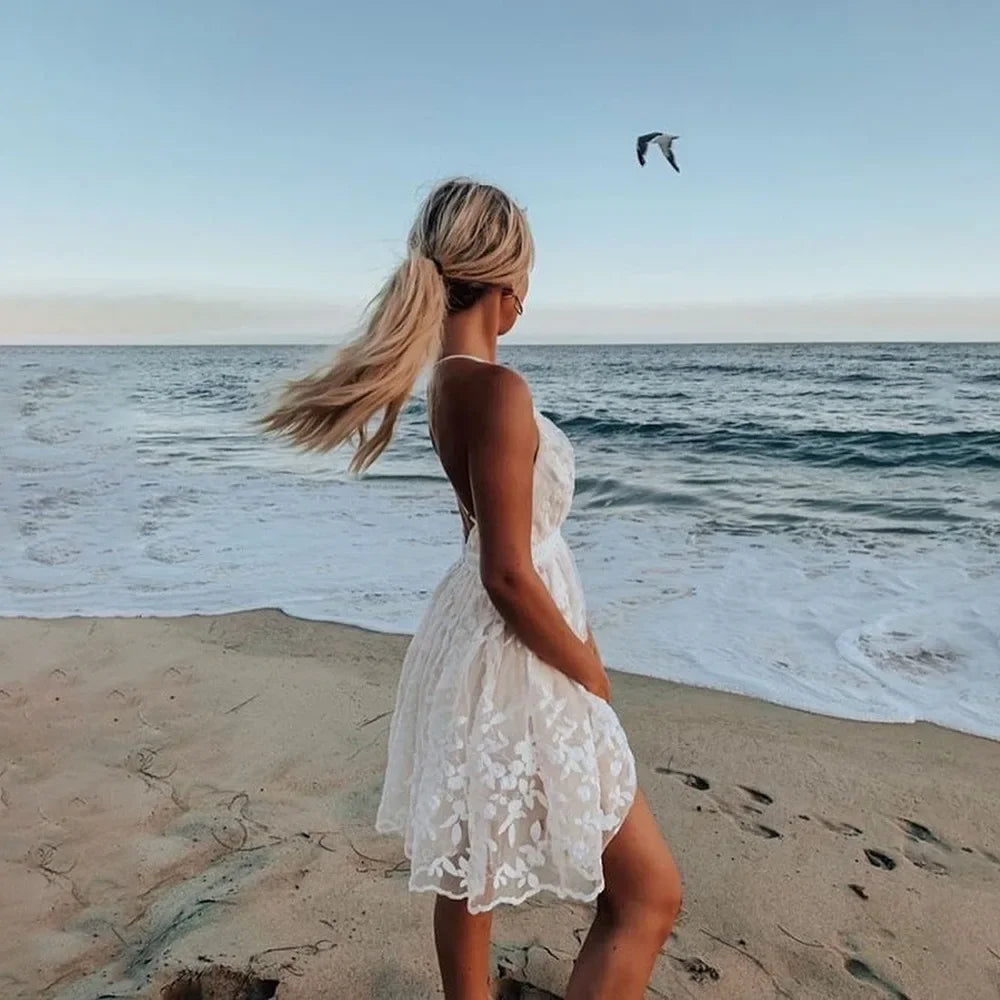 ✨ White Lace Dream Dress – Beachside Elegance