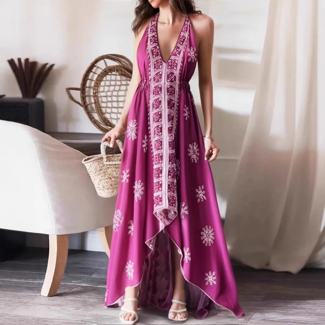 Goddess Glow: Boho Halter High-Low Maxi Dress