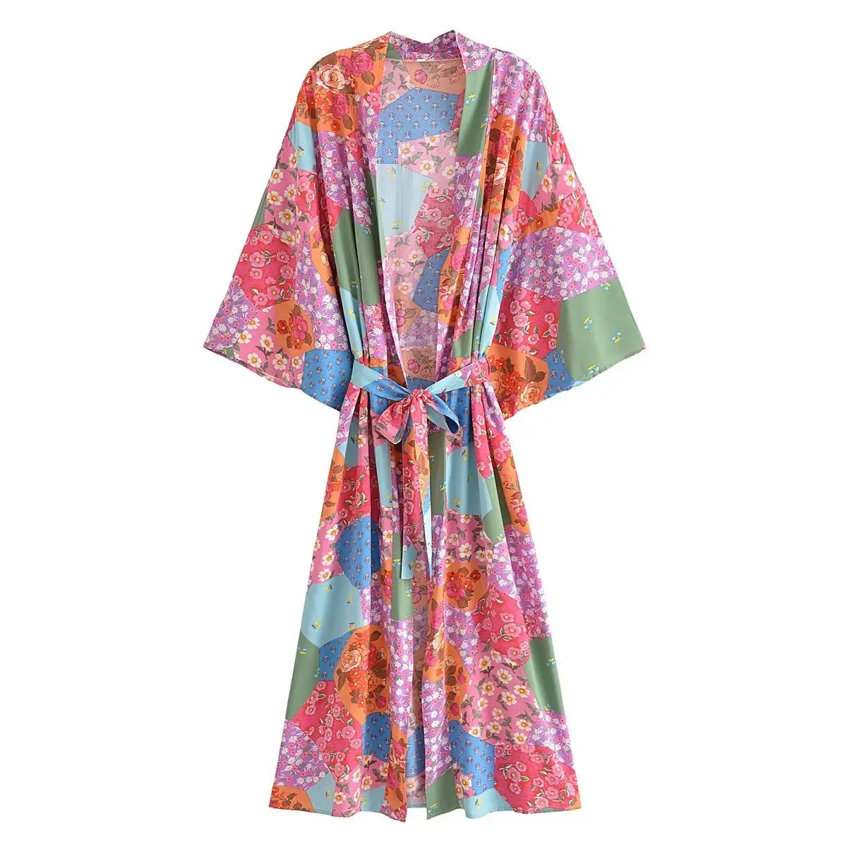 Kaleidoscope Dream Boho Patchwork Kimono - Floral Duster Robe