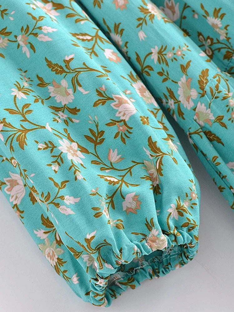 Boho Teal Floral Maxi Dress