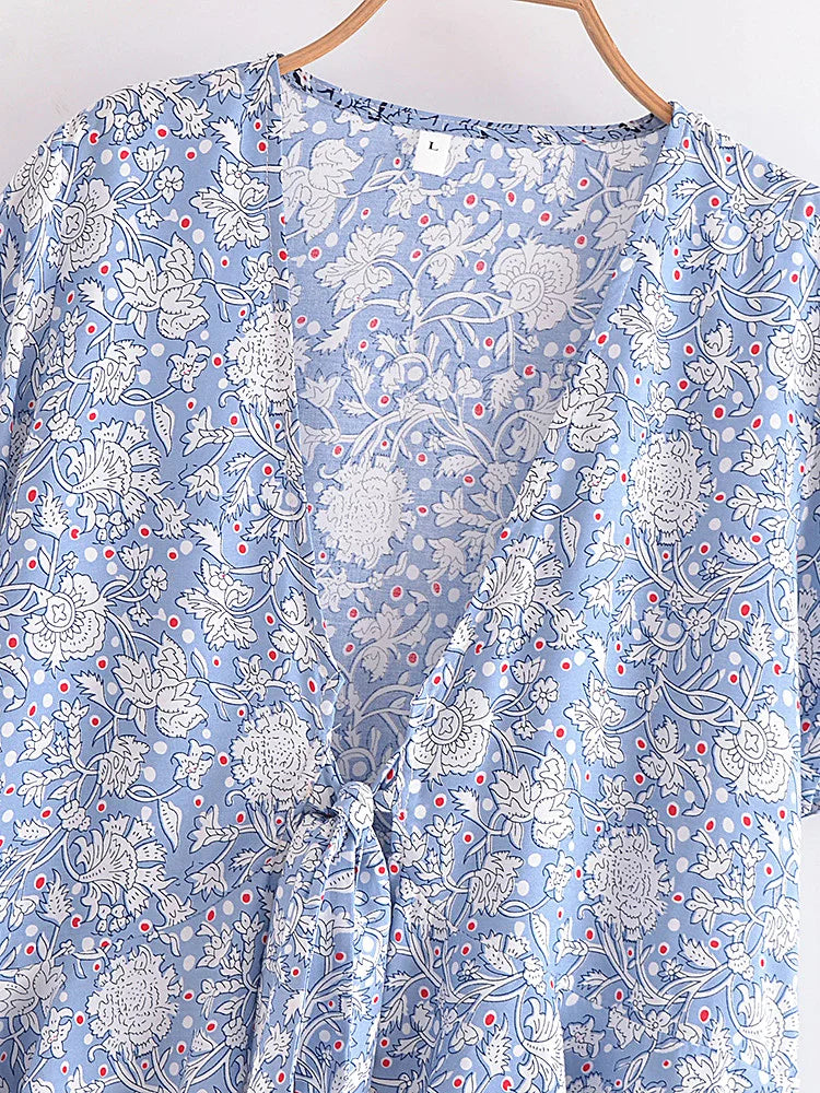 Boho Tie-Front Floral Crop Top – Cotton & Rayon