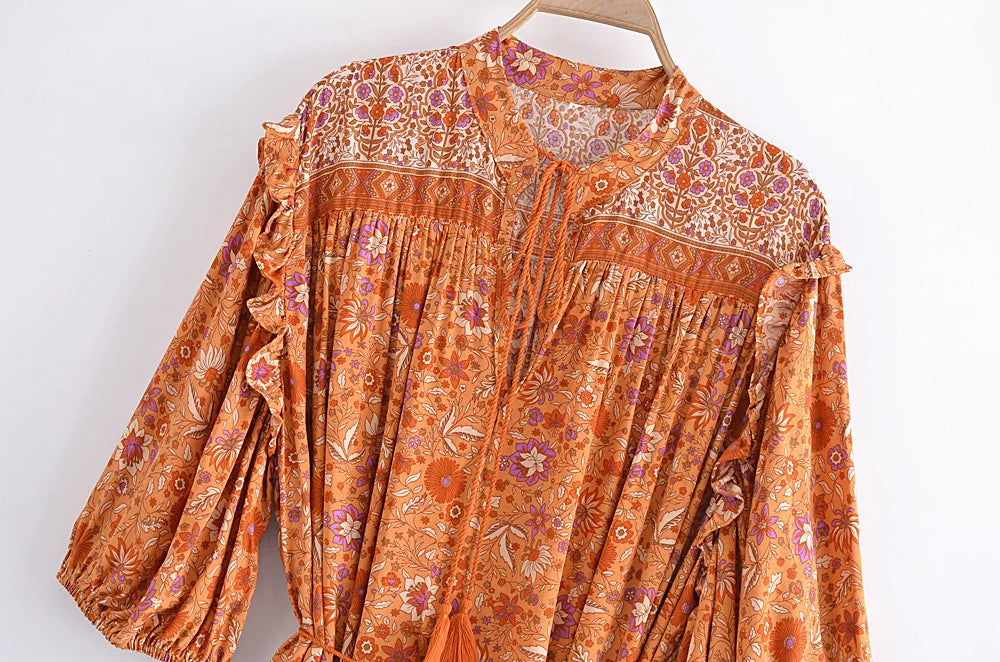 🌼 Boho Burnt Orange Mini Dress