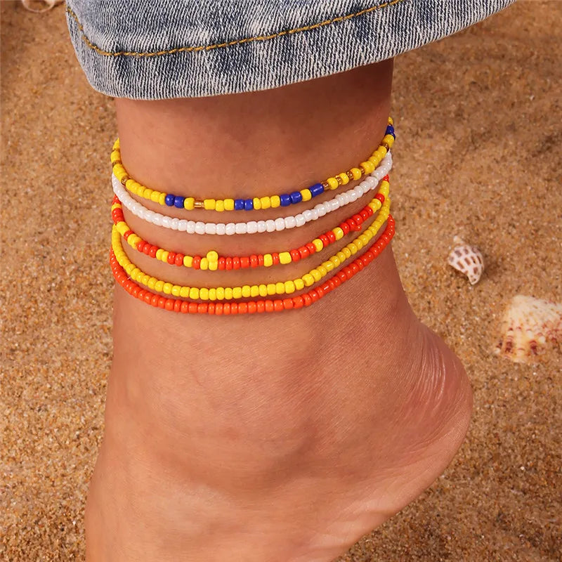 🌈 Boho Beaded Anklet Set – Vibrant Summer Vibes