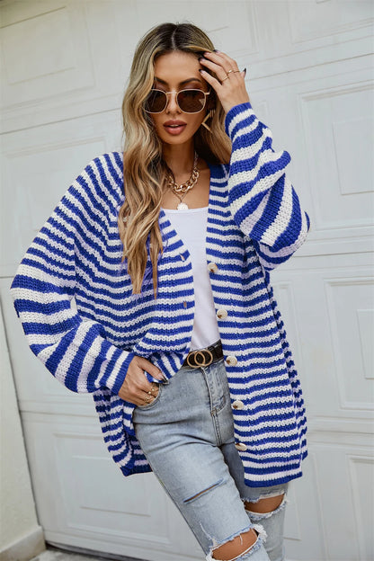 Boho Striped Breeze Button Cardigan