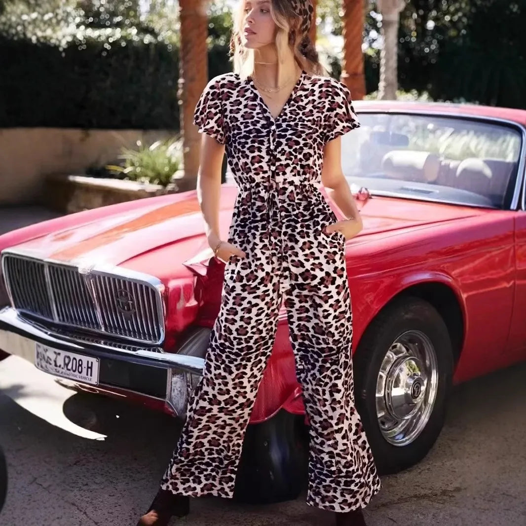 Chic Leopard Print Wide-Leg Jumpsuit