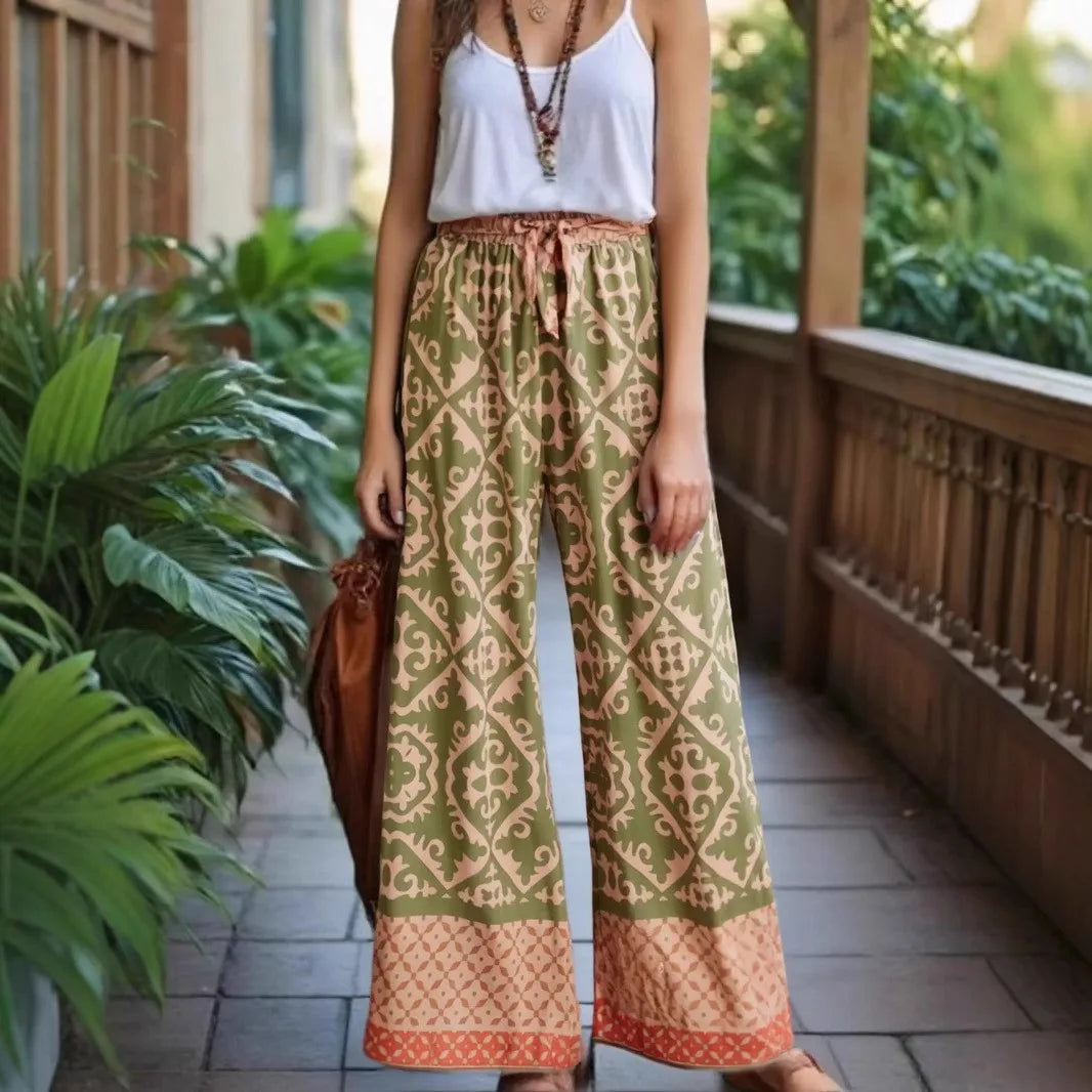 Boho Border Print Palazzo Pants – 100% Rayon