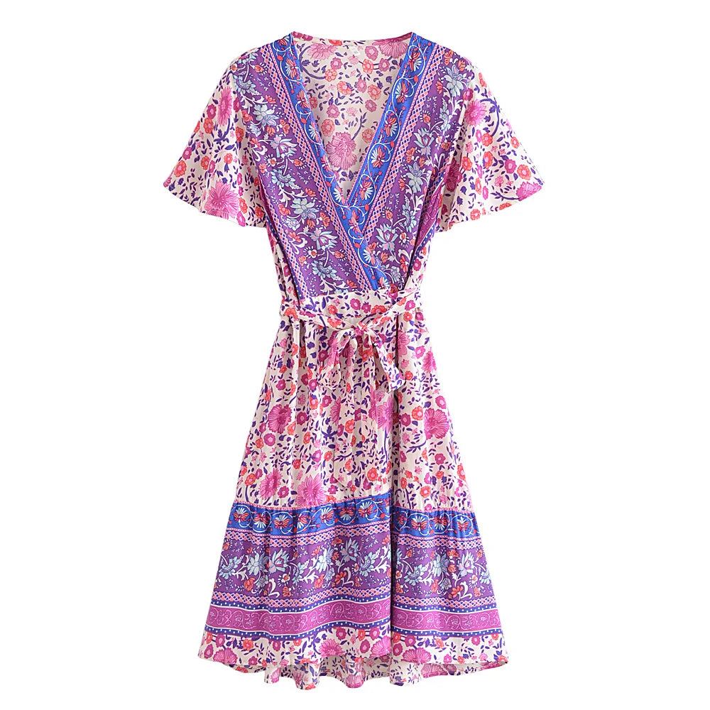 Electric Bloom Floral Mini Dress - Boho Festival Chic