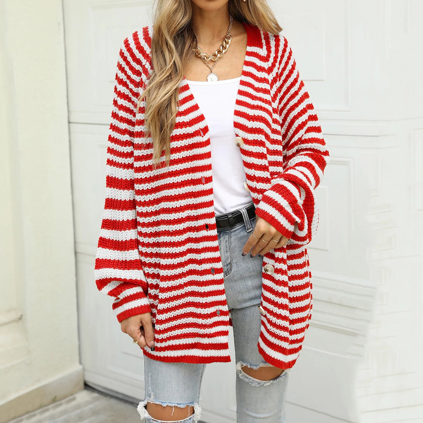 Boho Striped Breeze Button Cardigan