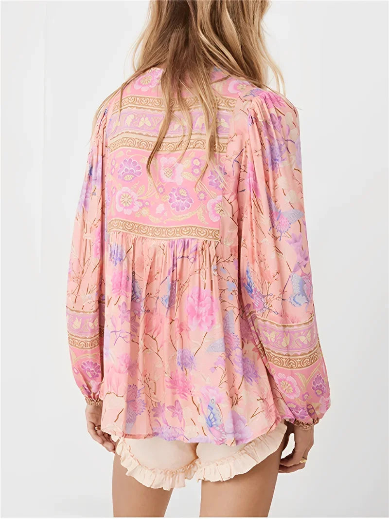 Boho Sunset Dreams Floral Tunic Top – Cotton Rayon Blend