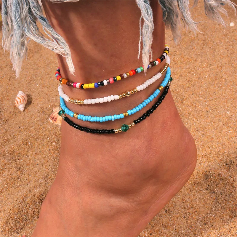 🌈 Boho Beaded Anklet Set – Vibrant Summer Vibes