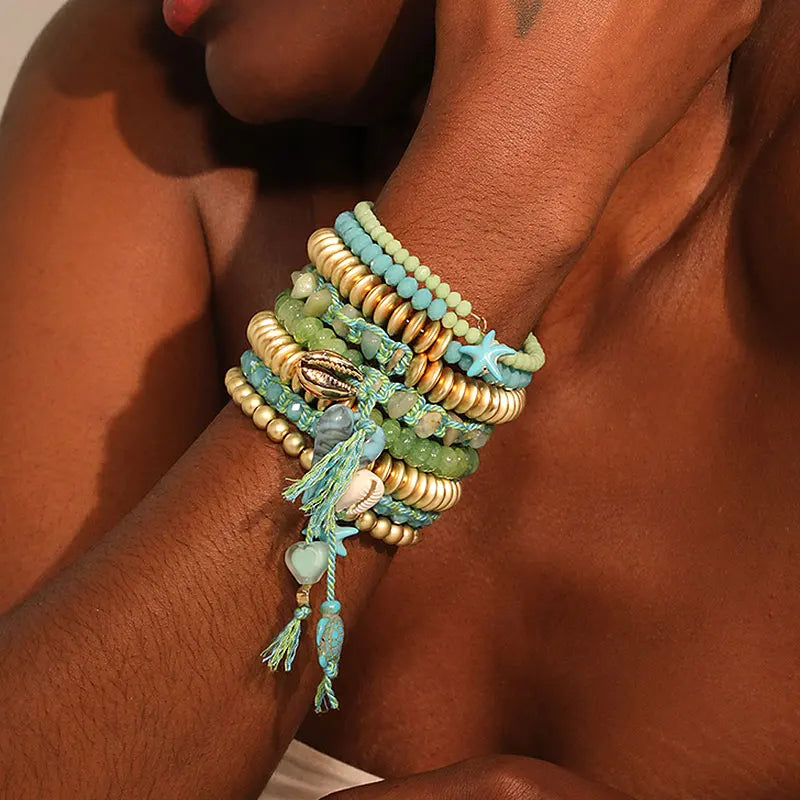 Boho Ocean Vibes Beaded Bracelet Set