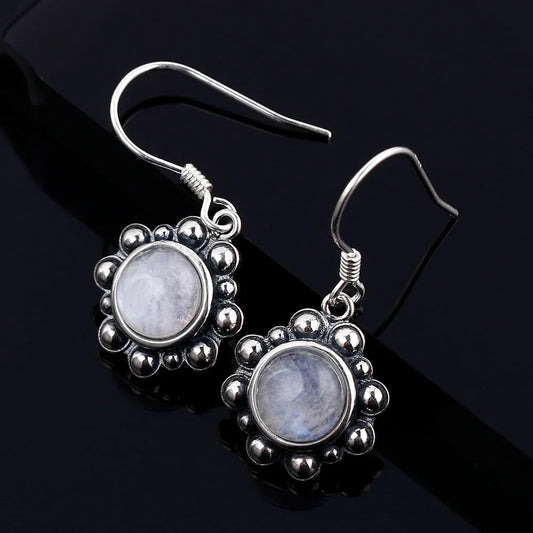 🌙 Round 6MM Natural Moonstone Earrings – S925 Silver