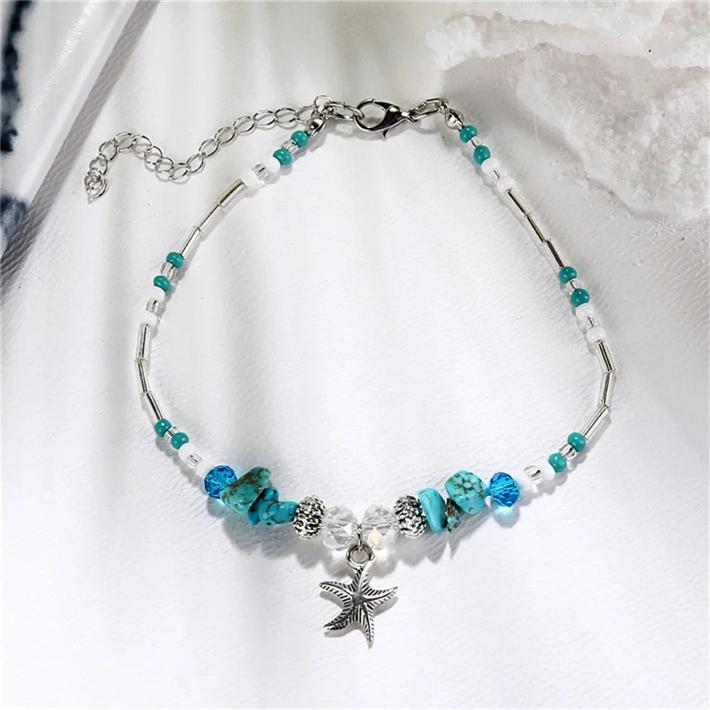 Boho Beach Anklet – Shell & Starfish Charm