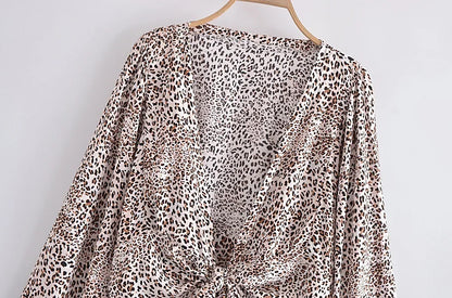 Boho Leopard Tie-Front Blouse – Rayon Cotton Blend