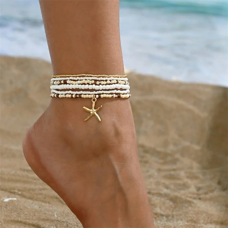 Boho Beaded Anklet Set – Summer Charm Layers