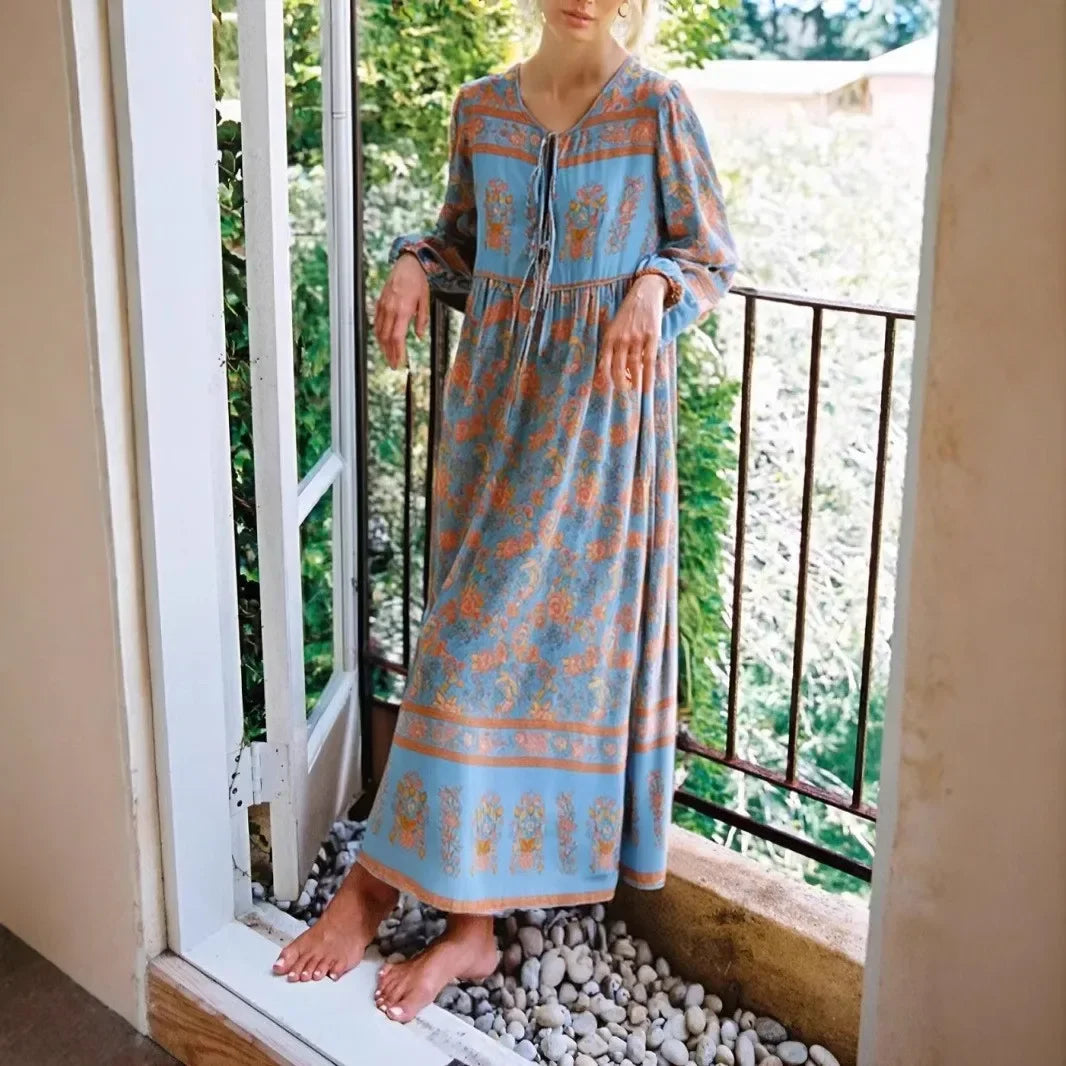 Boho Charm Floral Maxi Dress – Cotton Rayon Blend
