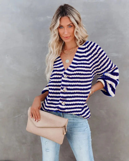 Boho Striped Breeze Button Cardigan