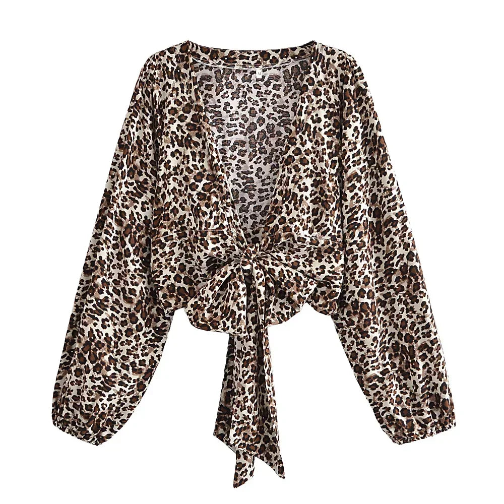 Leopard Boho Tie-Front Blouse