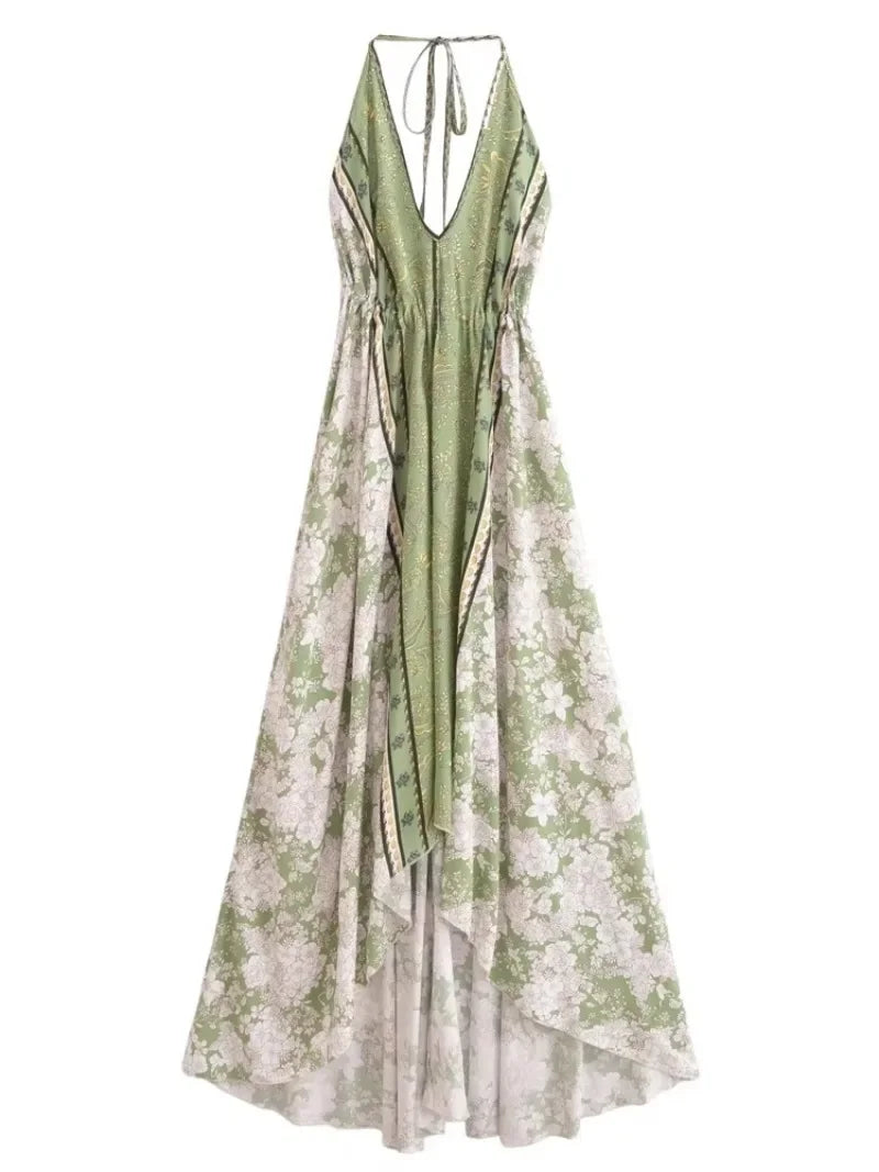 Goddess Glow: Boho Halter High-Low Maxi Dress