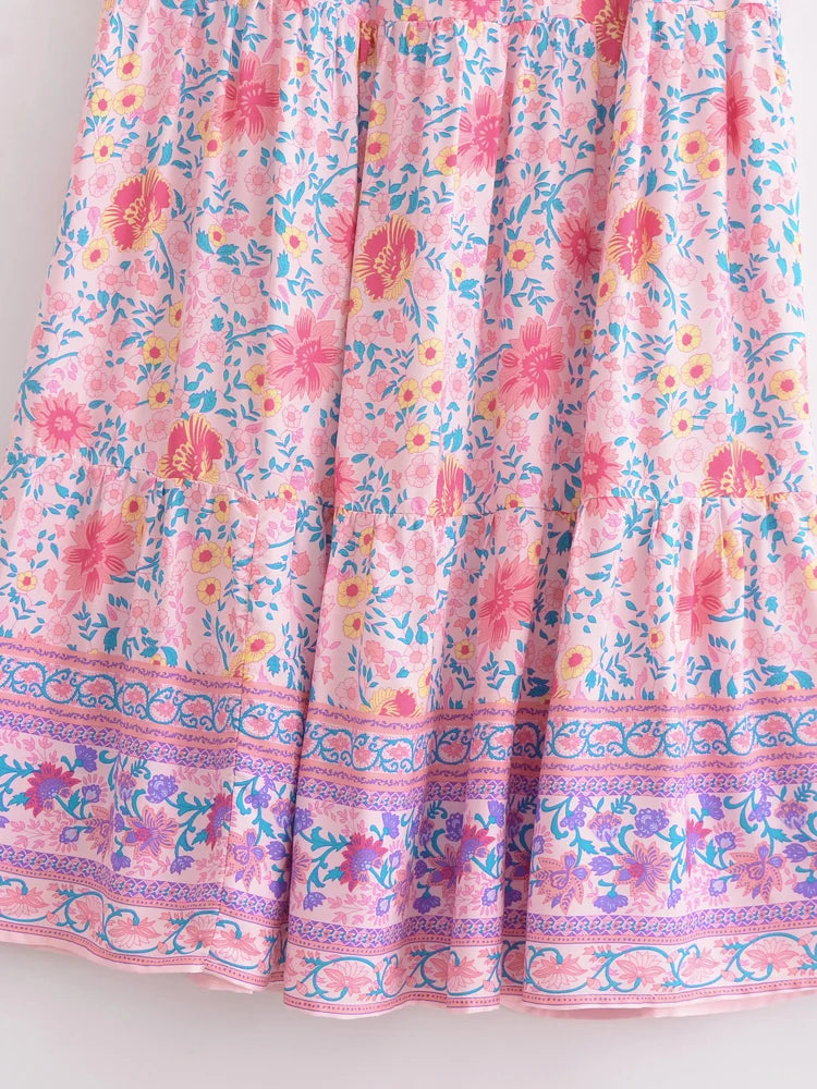 Blush Meadow Floral Boho Maxi Skirt