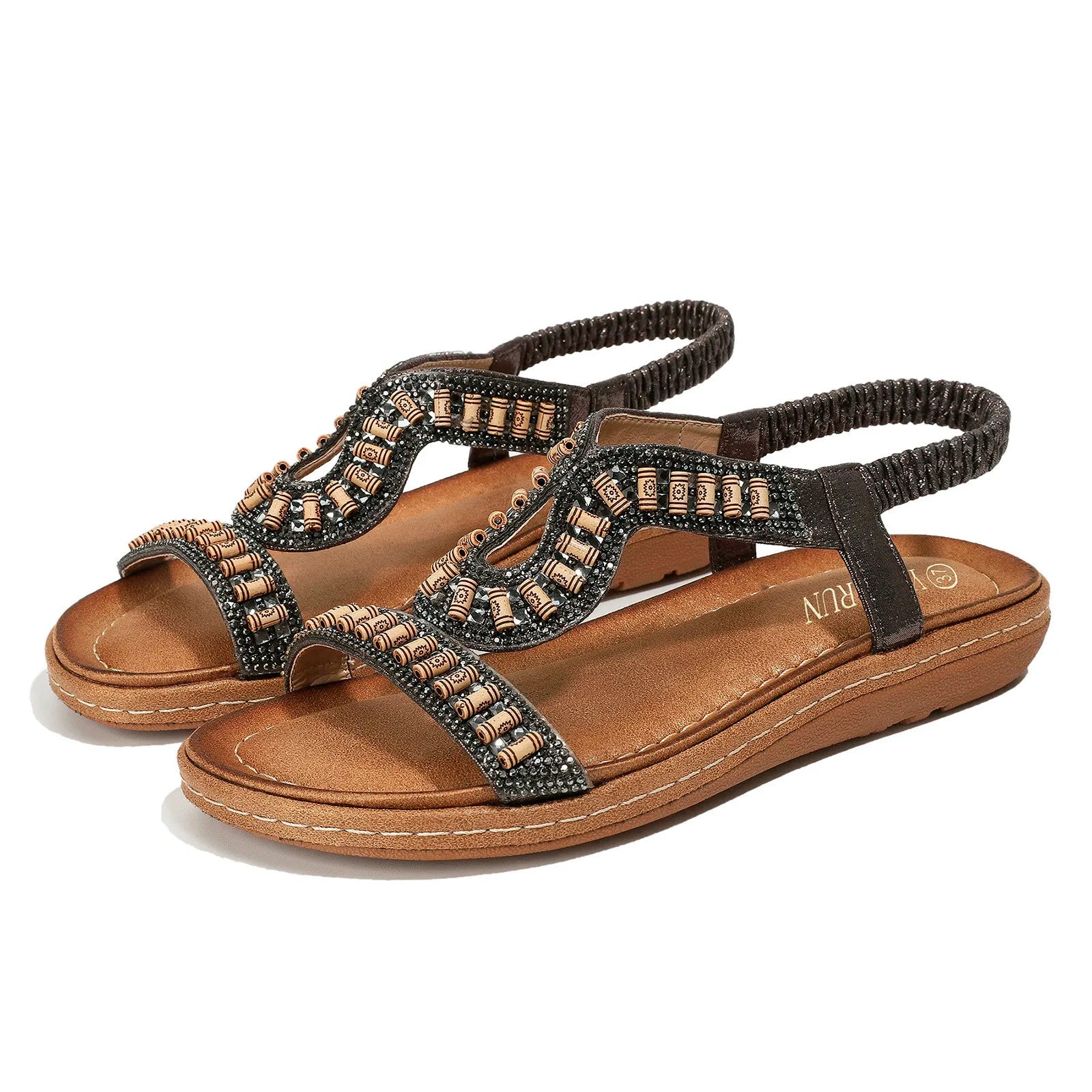 Boho Slip-On Rhinestone Flat Sandals