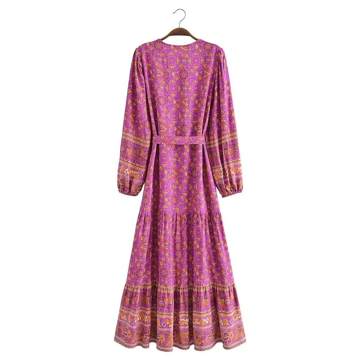 🌿 Boho Button-Up Floral Maxi Dress – Green, Red, or Brown
