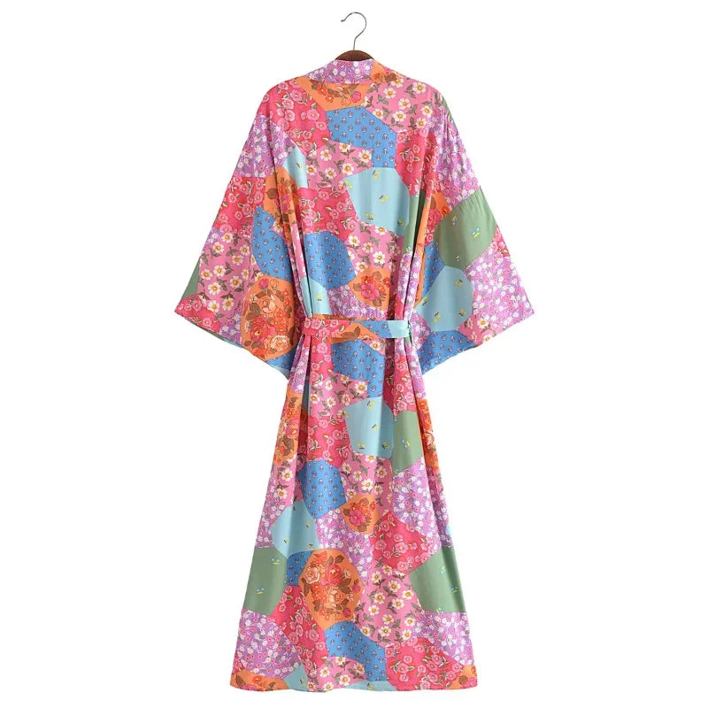 Kaleidoscope Dream Boho Patchwork Kimono - Floral Duster Robe
