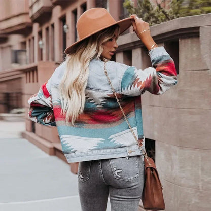 Boho Aztec Patchwork Denim Jacket