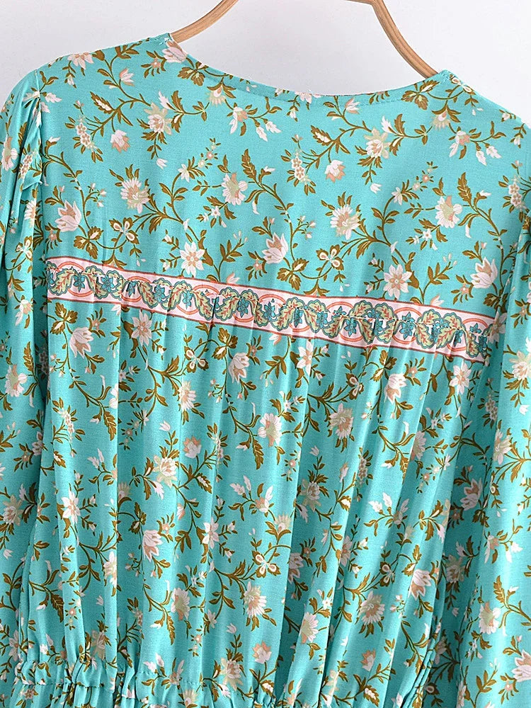 Boho Teal Floral Maxi Dress