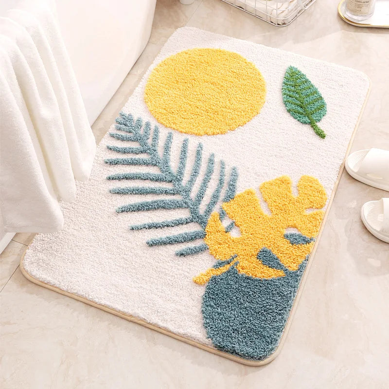 Boho Plant Art Bathroom Rug – Non-Slip Absorbent Bath Mat (40×60cm / 50×80cm)