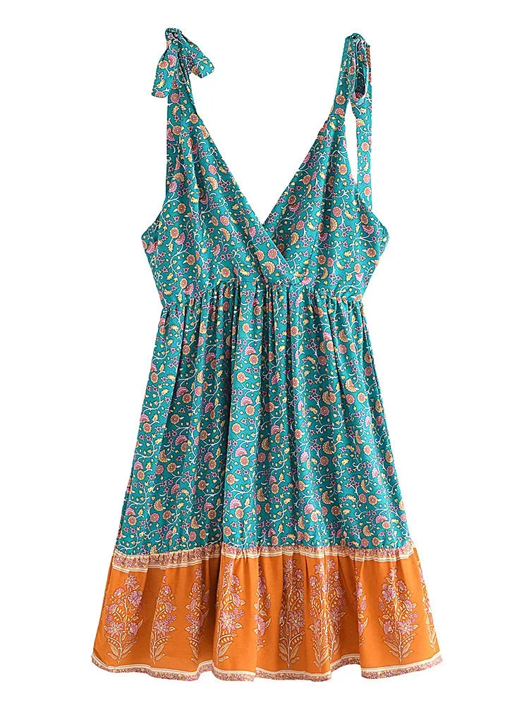 Sun-Kissed Boho Mini Dress – Vintage Floral Tiered Hem