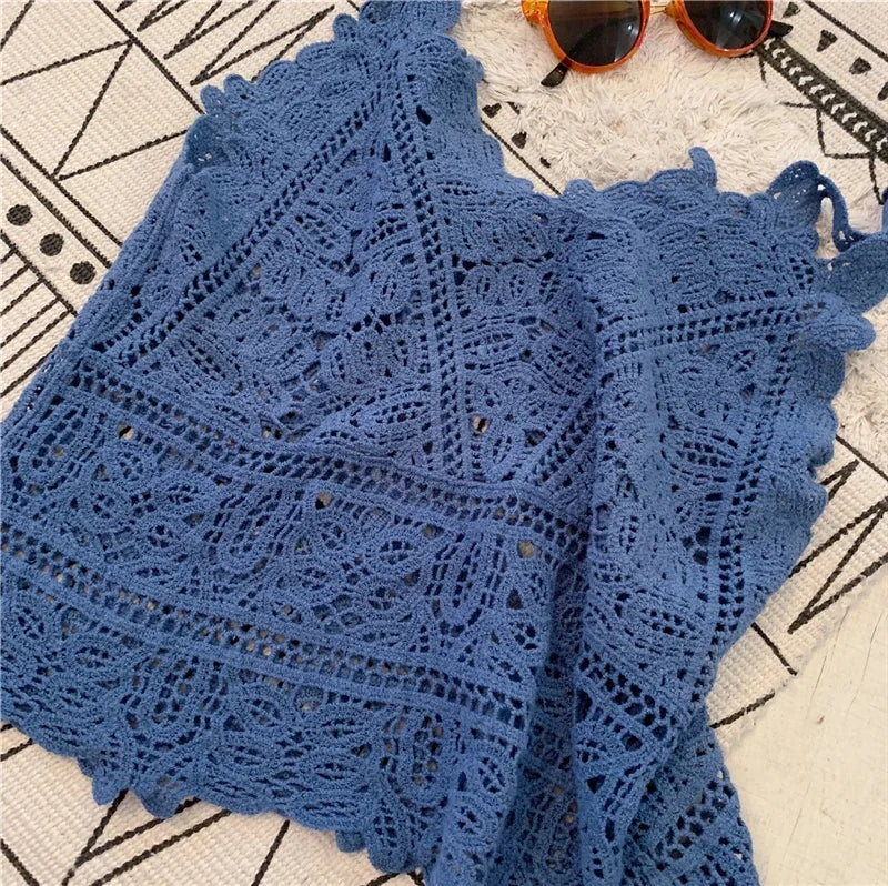 Sun-Kissed Soul: Boho Crochet Lace V-Neck Tank Top