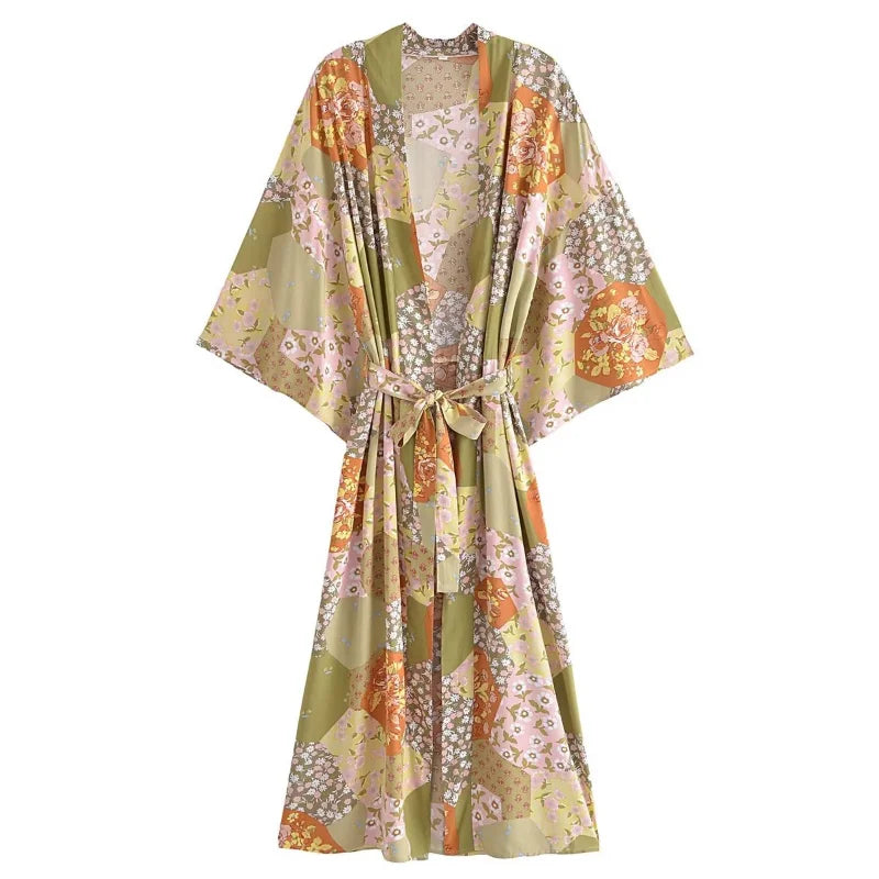 Kaleidoscope Dream Boho Patchwork Kimono - Floral Duster Robe