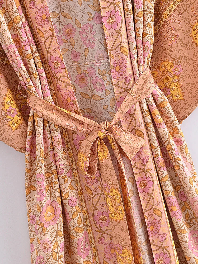Golden Hour Floral Boho Kimono - Flowing Festival Duster