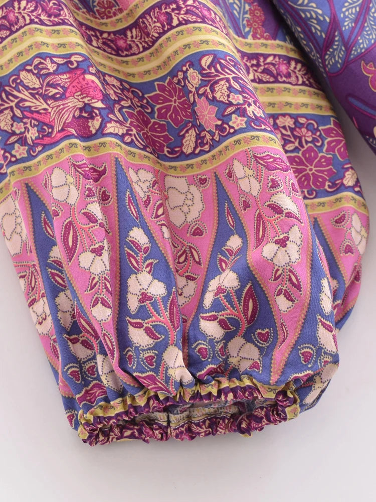 Purple Feather Boho Blouse – Button Detail &amp; Flowy Fit