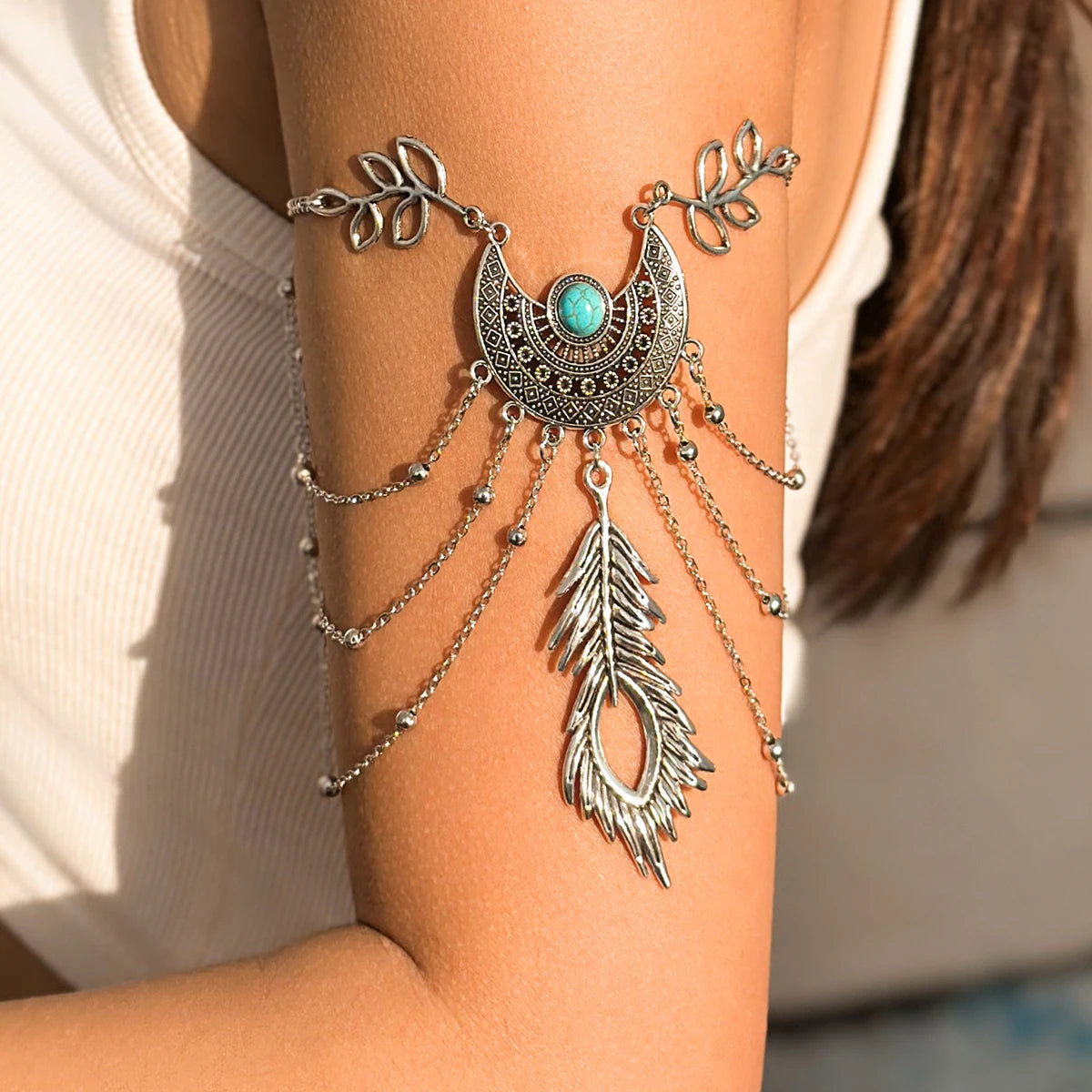Boho Turquoise Feather Arm Cuff