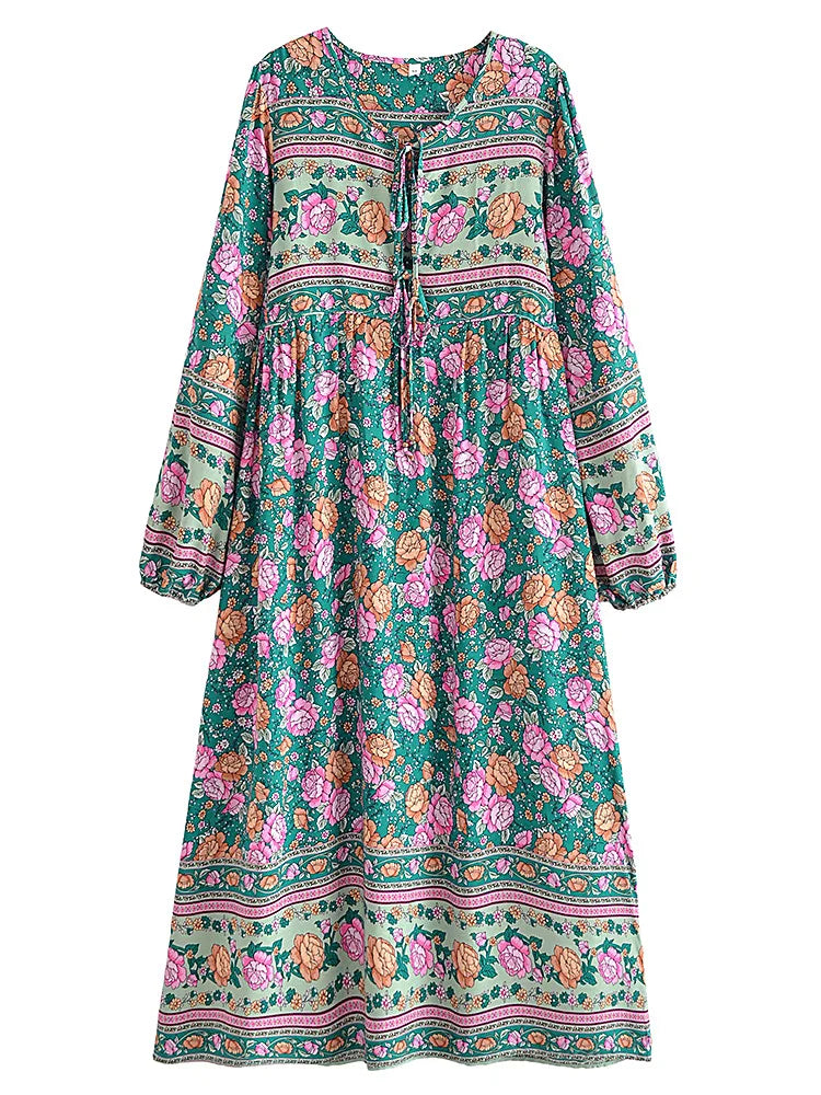 Boho Charm Floral Maxi Dress – Cotton Rayon Blend