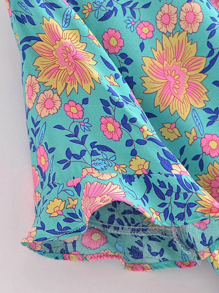 Boho Tie-Front Floral Crop Top – Cotton & Rayon