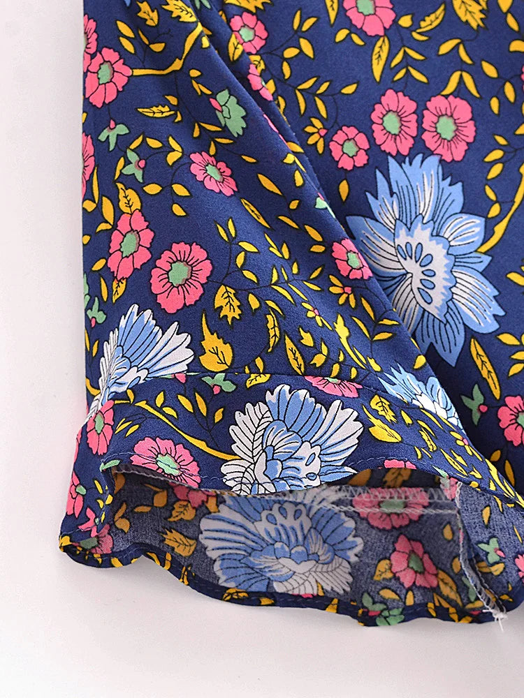 Boho Tie-Front Floral Crop Top – Cotton & Rayon