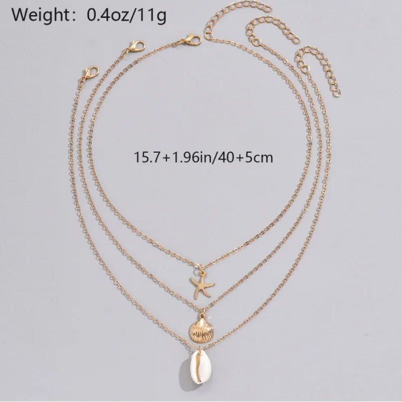 Boho Shell Pendant Necklace – Layered Gold Beach Jewelry
