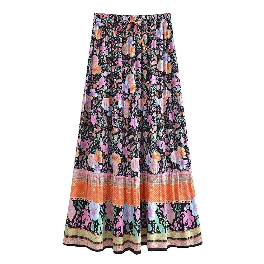 Wanderer's Bloom Tiered Boho Maxi Skirt