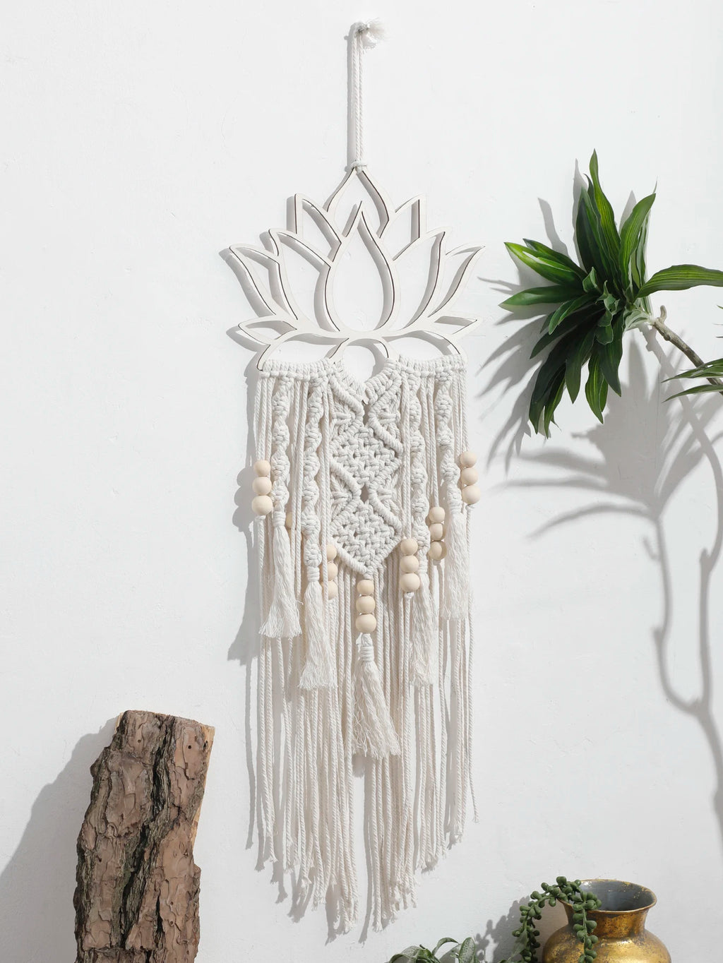 Serene Lotus: Boho Macrame Wall Hanging with Wooden Beads
