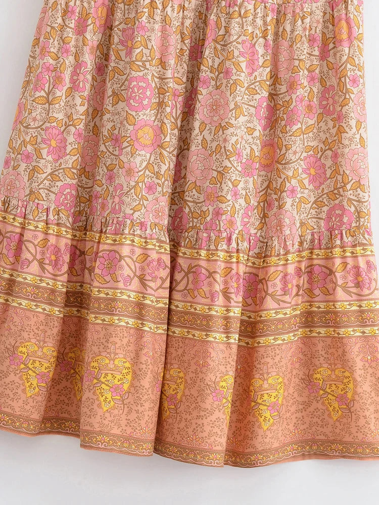 Desert Rose: Boho Floral Tassel Maxi Skirt