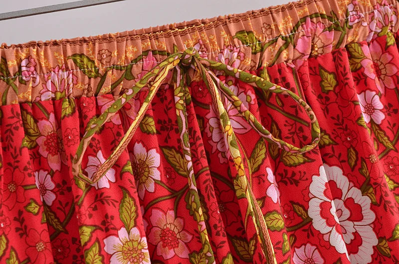 Boho Floral Elastic Waist Maxi Skirt – 100% Rayon