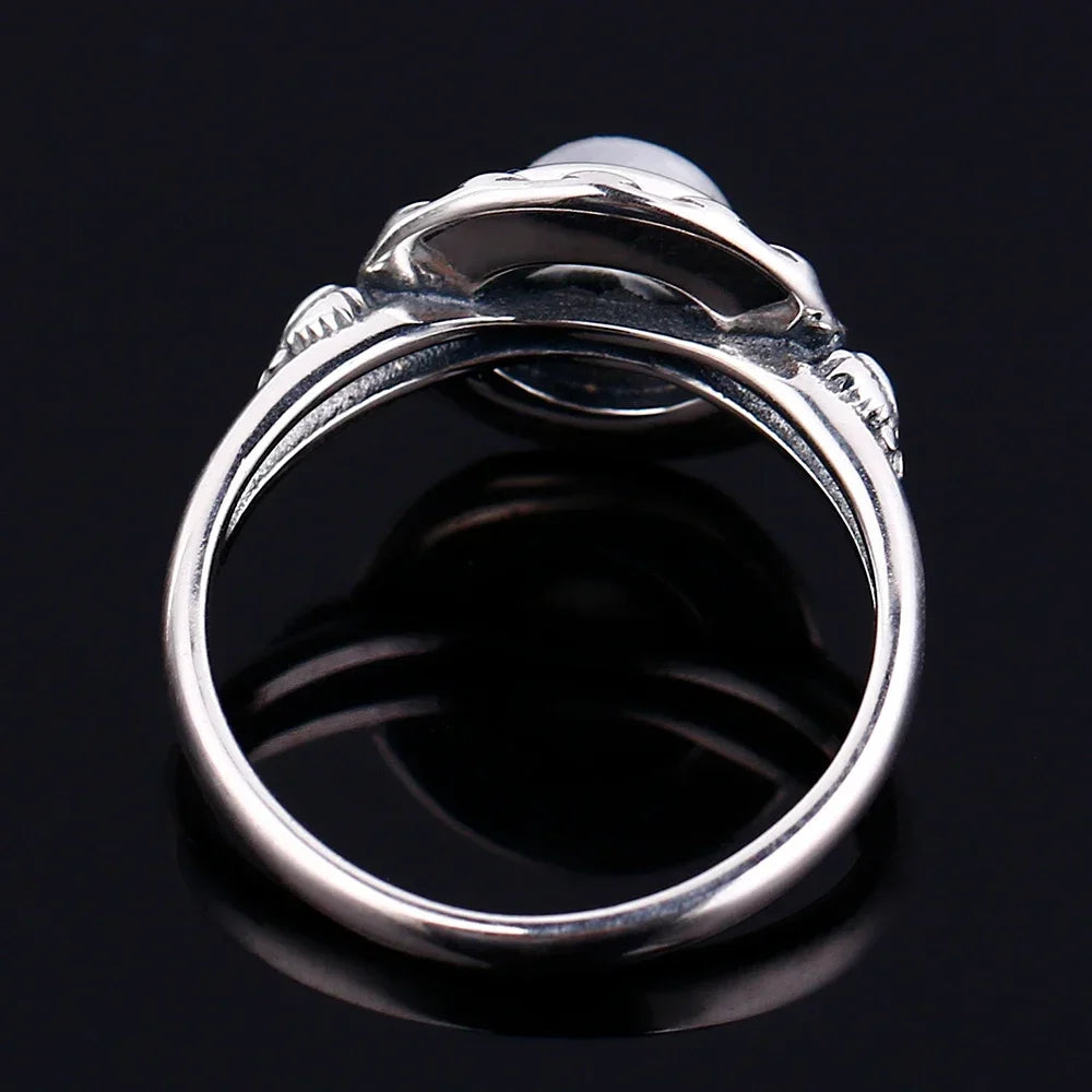 🌕 Vintage Round Moonstone Ring – 925 Sterling Silver (Sizes 5–12)
