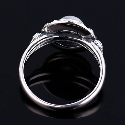 🌕 Vintage Round Moonstone Ring – 925 Sterling Silver (Sizes 5–12)